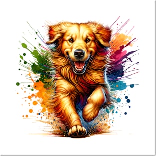 Golden Retriever Dog watercolor splash Posters and Art